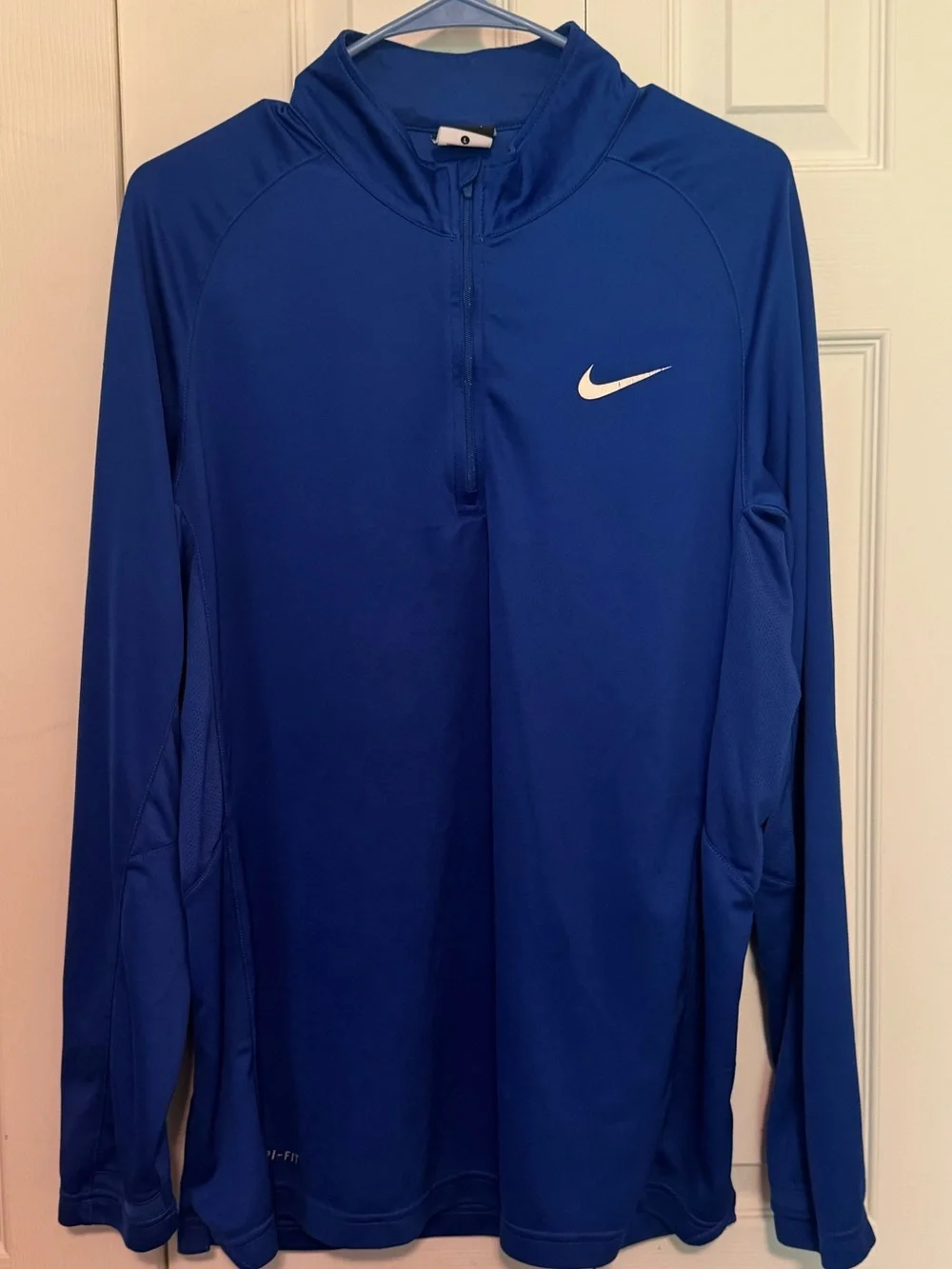 Men's Nike Blue Quarter-Zip Athletic Pullover with White Swoosh, Size Large